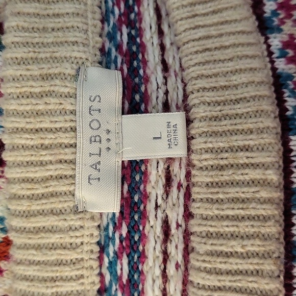 🛍Talbots Womens Large Colorful Fair Isle Striped Long‎ Sleeve Crew Neck Sweater - Picture 3 of 6